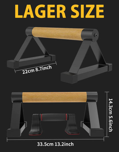 Wood Push up Bar Set, 2PCS Non-Slip Handstand Bars, Parallettes Bars for Calisthenics and Push-Up Workouts, Solid Wood Grip with Metal Frame, Supports 550 LBS