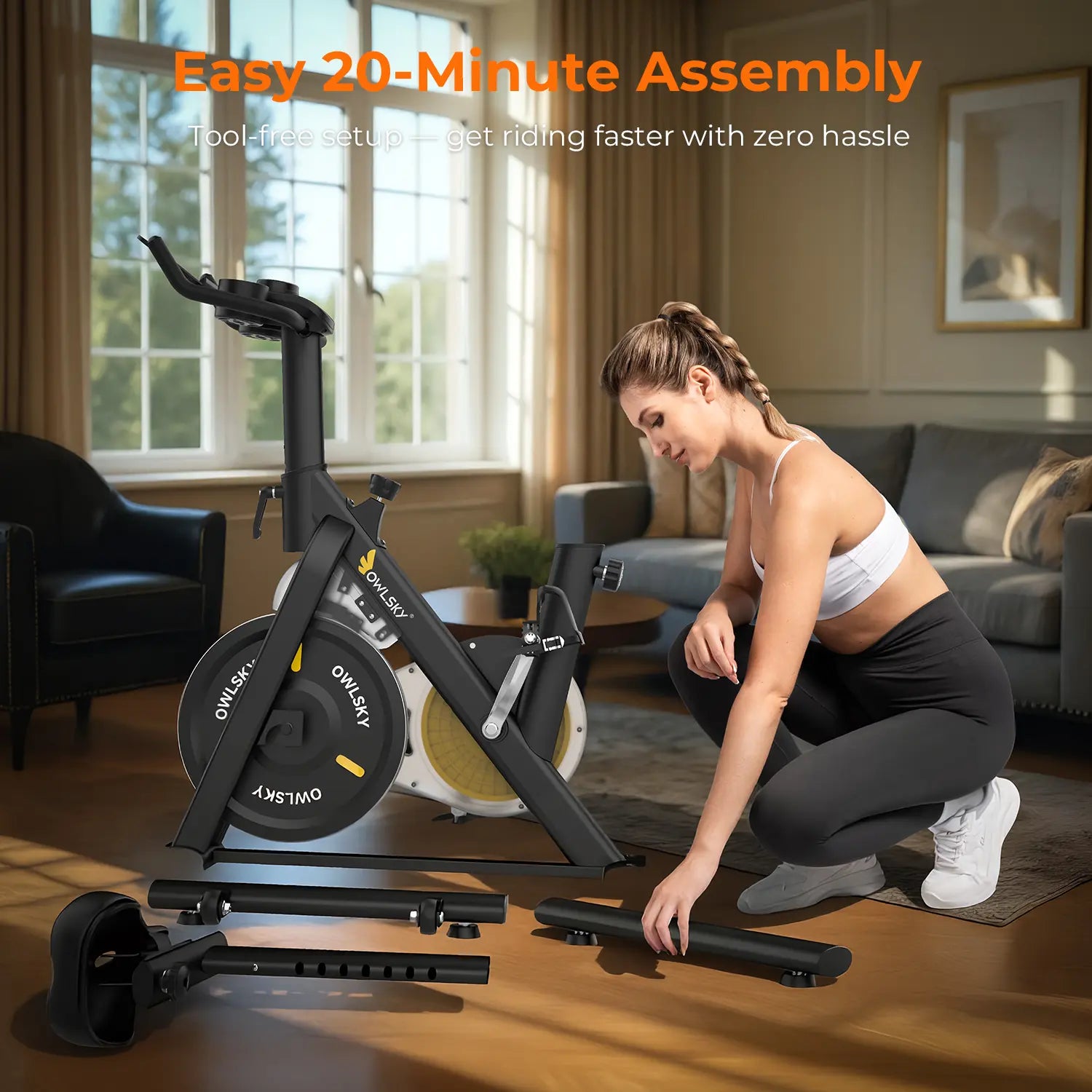 OWLSKY Magnetic Exercise Bike with Bluetooth | Smart Fitness Cycle Compatible with Zwift & Kinomap, 300LBS Capacity, Quiet Stationary Bike for Home Gym