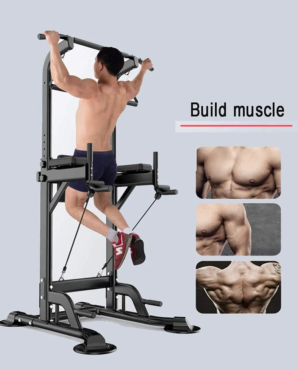 Versatile Home Gym Power Tower - Adjustable Pull-Up and Dip Bar System, Stainless Steel, 5-In-1 Versatility, Space-Efficient Design, Ideal for Calisthenics and Home Fitness - Lat Pulldown Machine