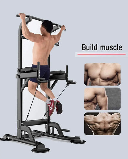 Versatile Home Gym Power Tower - Adjustable Pull-Up and Dip Bar System, Stainless Steel, 5-In-1 Versatility, Space-Efficient Design, Ideal for Calisthenics and Home Fitness - Lat Pulldown Machine