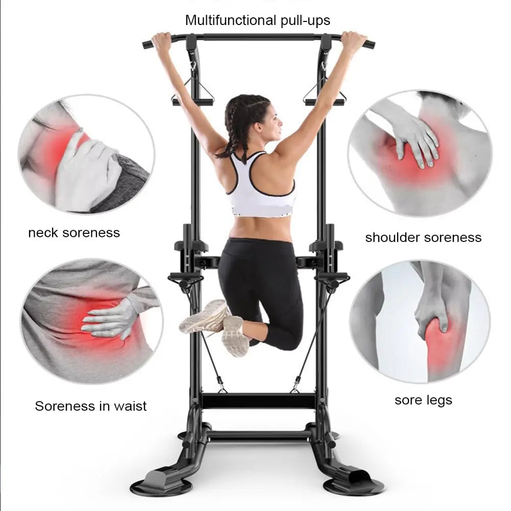 Versatile Home Gym Power Tower - Adjustable Pull-Up and Dip Bar System, Stainless Steel, 5-In-1 Versatility, Space-Efficient Design, Ideal for Calisthenics and Home Fitness - Lat Pulldown Machine
