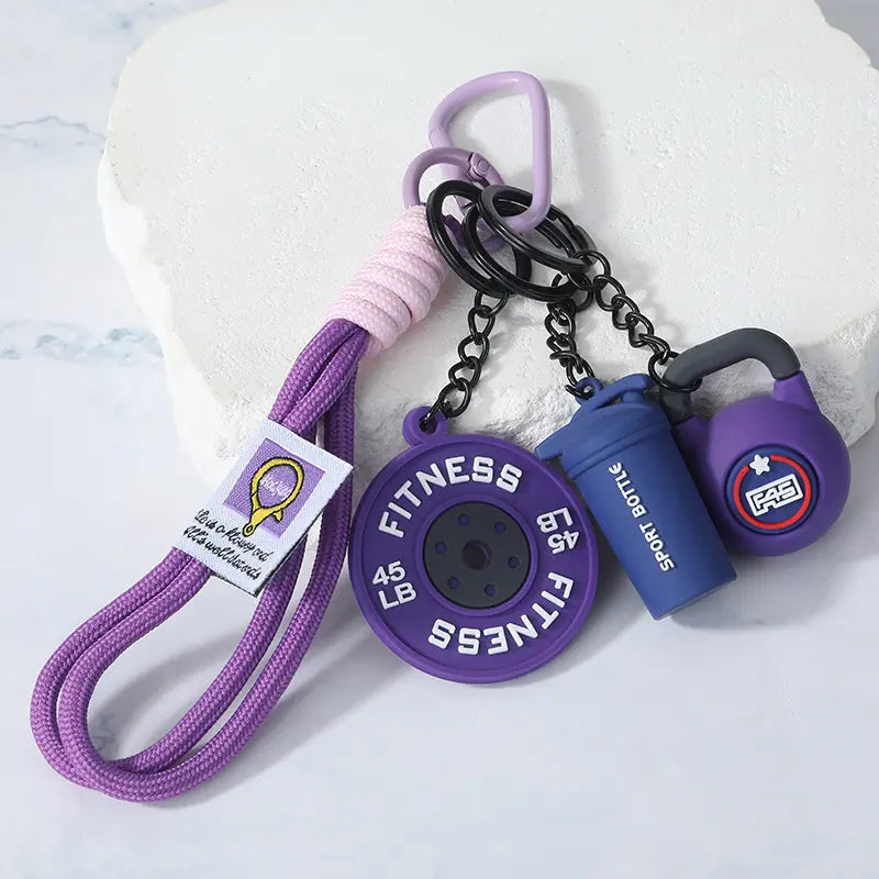 Dumbbell Gym Keychain Silicone Keyring with Metal Handle Fitness Key Chain with Dumbbell Barbell Plate Kettle for Fitness Enthusiasts Men'S Accessories