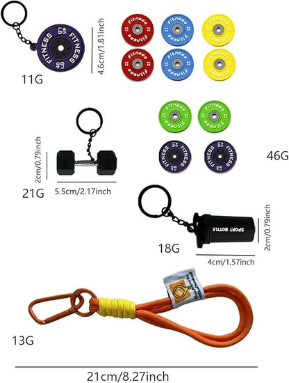 Dumbbell Gym Keychain Silicone Keyring with Metal Handle Fitness Key Chain with Dumbbell Barbell Plate Kettle for Fitness Enthusiasts Men'S Accessories