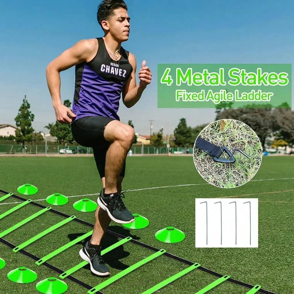 Pro Speed & Agility Training Set - Elevate Your Game with 12-Rung Adjustable Ladder, Disc Cones, Steel Stakes, and Resistance Parachute