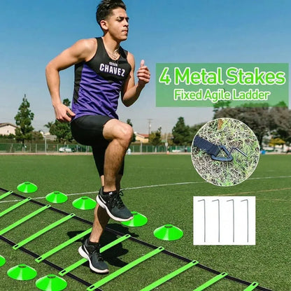 Pro Speed & Agility Training Set - Elevate Your Game with 12-Rung Adjustable Ladder, Disc Cones, Steel Stakes, and Resistance Parachute