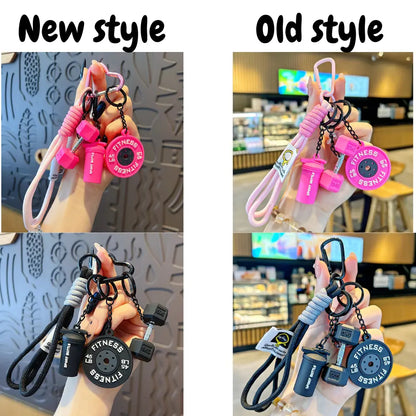 Dumbbell Gym Keychain Silicone Keyring with Metal Handle Fitness Key Chain with Dumbbell Barbell Plate Kettle for Fitness Enthusiasts Men'S Accessories
