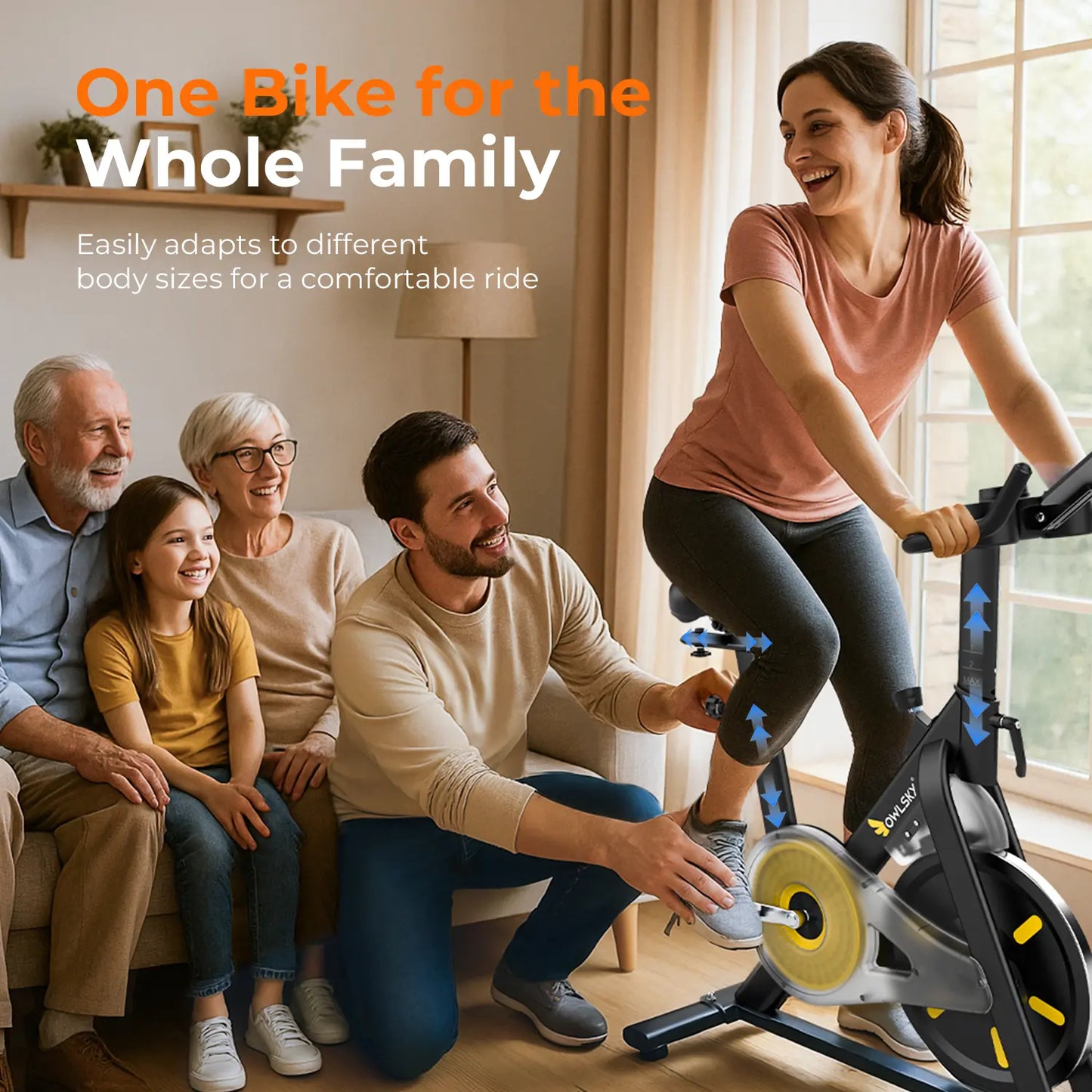 OWLSKY Magnetic Exercise Bike with Bluetooth | Smart Fitness Cycle Compatible with Zwift & Kinomap, 300LBS Capacity, Quiet Stationary Bike for Home Gym