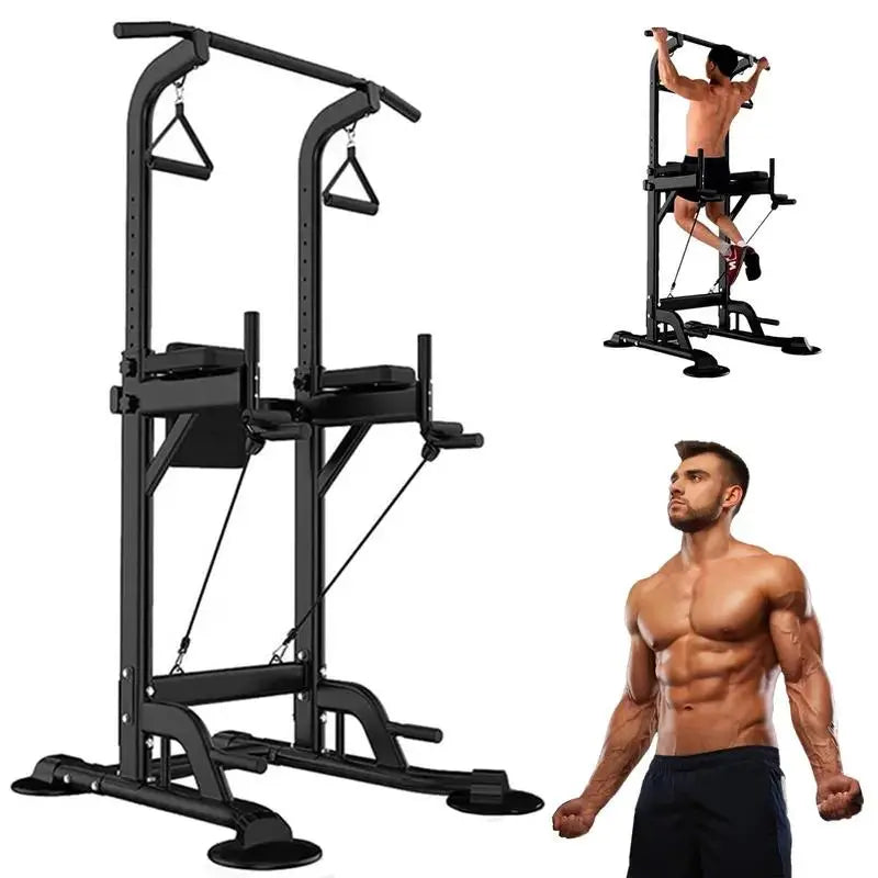 Versatile Home Gym Power Tower - Adjustable Pull-Up and Dip Bar System, Stainless Steel, 5-In-1 Versatility, Space-Efficient Design, Ideal for Calisthenics and Home Fitness - Lat Pulldown Machine