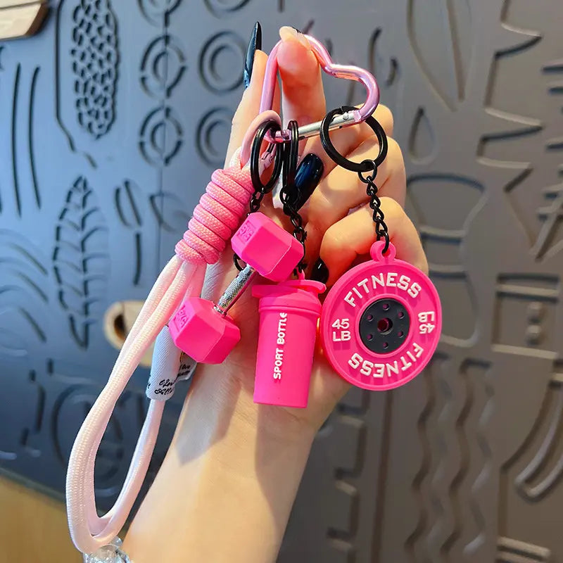 Dumbbell Gym Keychain Silicone Keyring with Metal Handle Fitness Key Chain with Dumbbell Barbell Plate Kettle for Fitness Enthusiasts Men'S Accessories