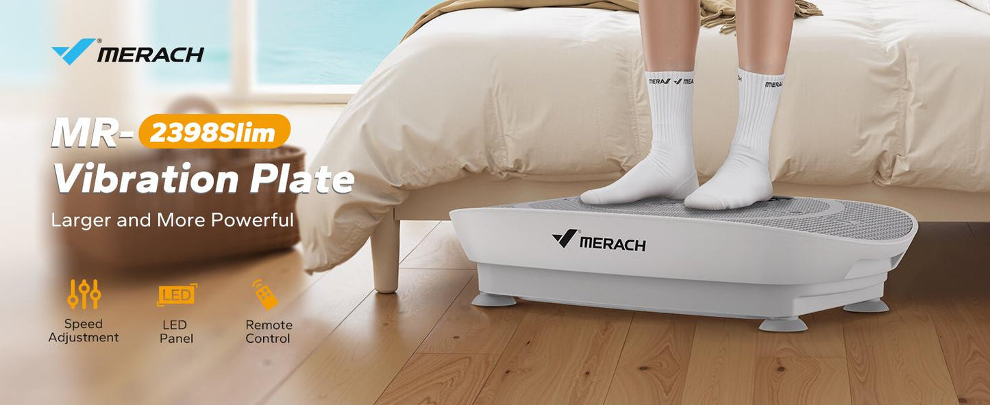 Merach Slim Vibration Plate Exercise Machine, Compact Portable with Easy Control Panel, Whole Body Low Impact Workout, High Frequency Vibration for Lymphatic Drainage, Fitness Platform for Home Gym