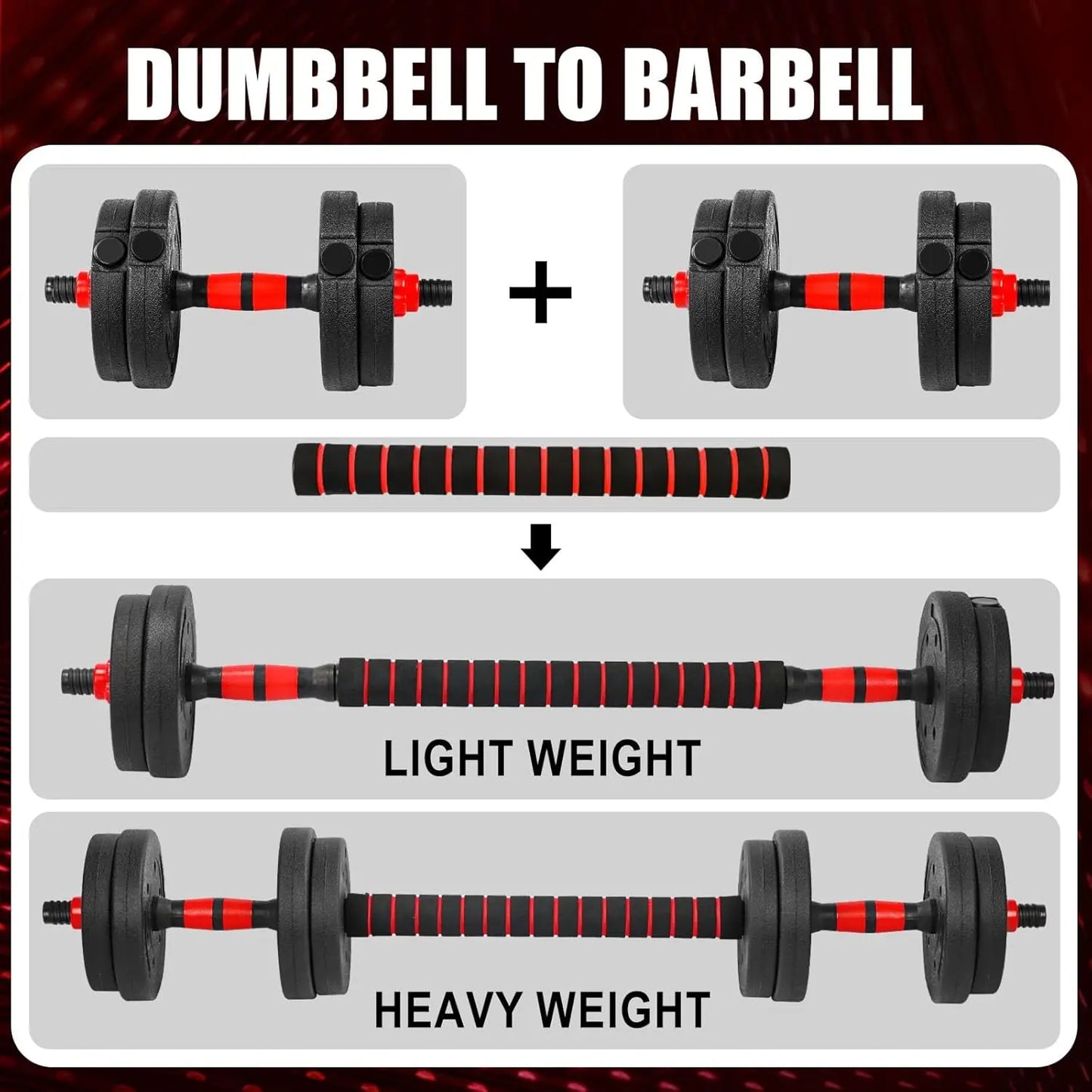 Summer Vibes 22 Lbs Adjustable Weights Dumbbells Set, Free Weights with Connector, Convertible Dumbbell Barbell Push-Up Stand Set, 3 in 1 Home Gym Fitness Weight Set for Men and Women