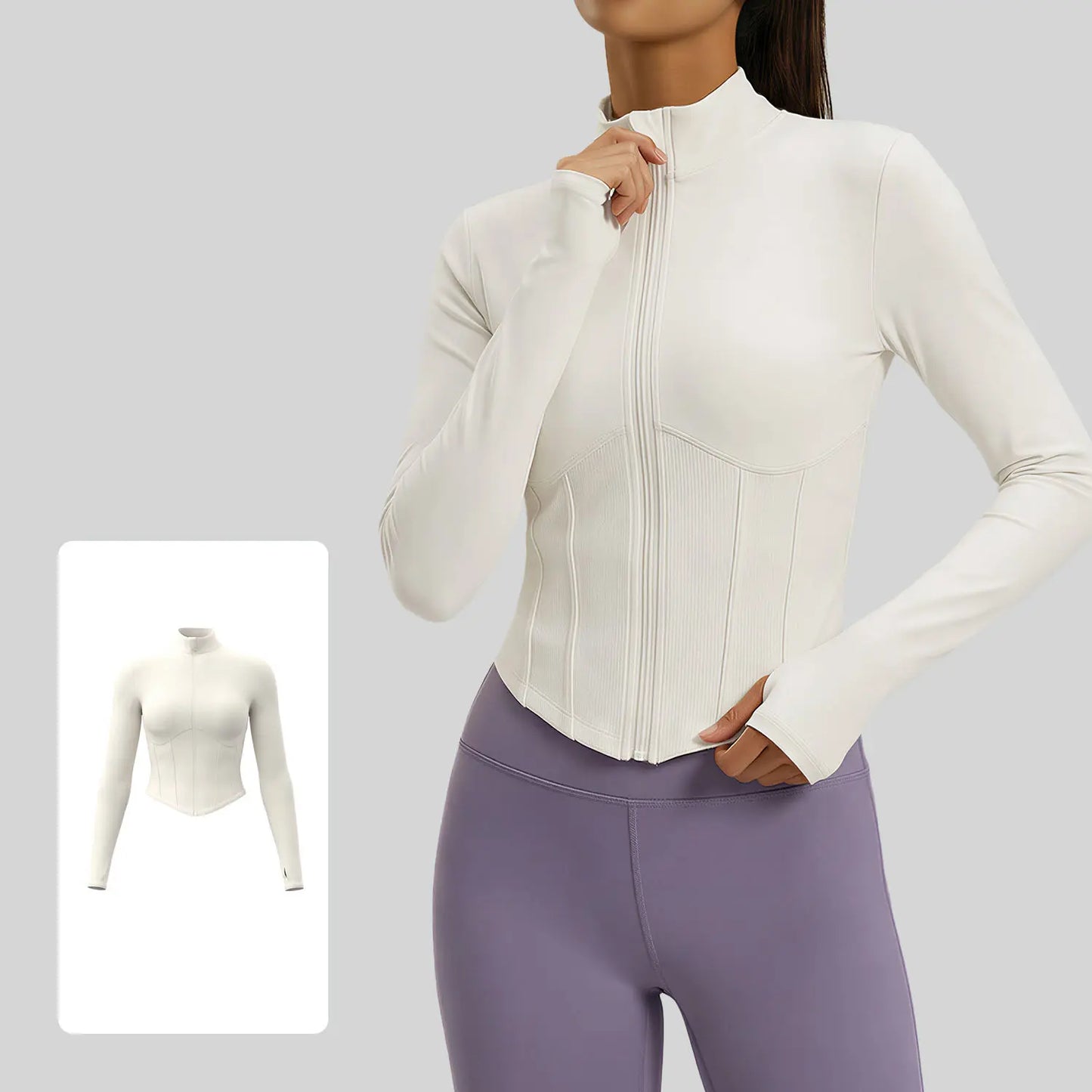 Xelle Women'S Full Zip Slim Fit Running Jacket - Stand Collar Workout Crop Top with Thumbholes and Contoured Ribbed Detail for Yoga & Gym