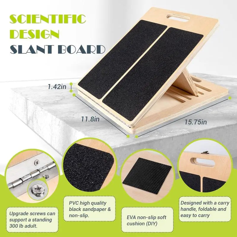 Slant Board for Calf Stretching Wooden Portable Calf Stretcher Board for Physical Support and Reducing Injury Risk Adjustable Incline Levels anti Slip Grip Surface