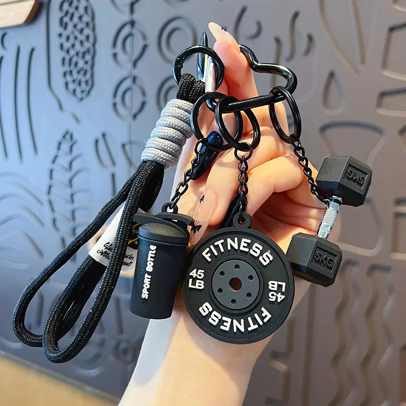 Dumbbell Gym Keychain Silicone Keyring with Metal Handle Fitness Key Chain with Dumbbell Barbell Plate Kettle for Fitness Enthusiasts Men'S Accessories