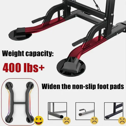 Versatile Home Gym Power Tower - Adjustable Pull-Up and Dip Bar System, Stainless Steel, 5-In-1 Versatility, Space-Efficient Design, Ideal for Calisthenics and Home Fitness - Lat Pulldown Machine