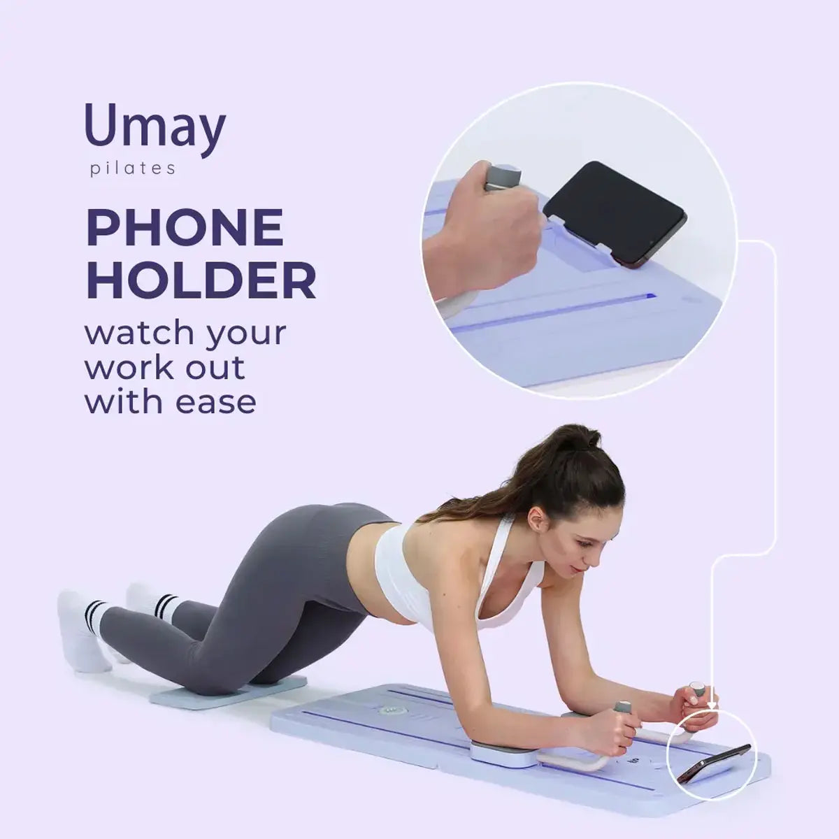 UMAY Pilates Board with Yoga Socks - Pilates Equipment Set, Multifunctional Foldable Home Pilates Board, 5-In-1 Pilates Skateboard