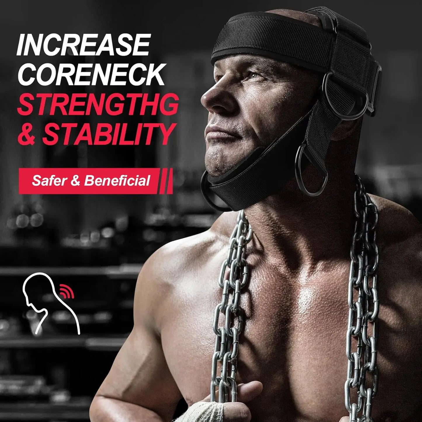 Heavy Duty Neck Trainer - Equipped with 30Inch Chains, 280 Lbs Weight Capacity, Adjustable Head Strap with Nylon Rope and Carabiner - Suitable for Gym, MMA, Weightlifting, Physical Training - Neck Strength Training Equipment, MMA Sports Gear,