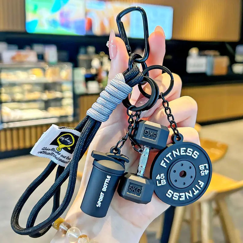 Dumbbell Gym Keychain Silicone Keyring with Metal Handle Fitness Key Chain with Dumbbell Barbell Plate Kettle for Fitness Enthusiasts Men'S Accessories