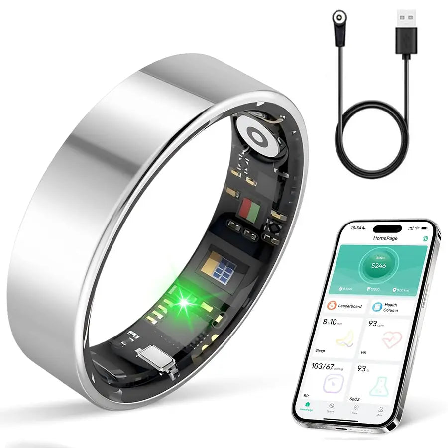 Smart Health Ring Fitness Tracker for Women Men Heart Rate Sleep Monitoring Step Counting IP68 Waterproof Activity Ring Compatible with Ios Android No Subscription