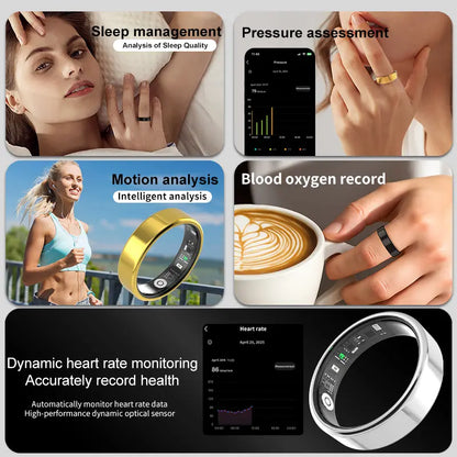 Smart Health Ring Fitness Tracker for Women Men Heart Rate Sleep Monitoring Step Counting IP68 Waterproof Activity Ring Compatible with Ios Android No Subscription