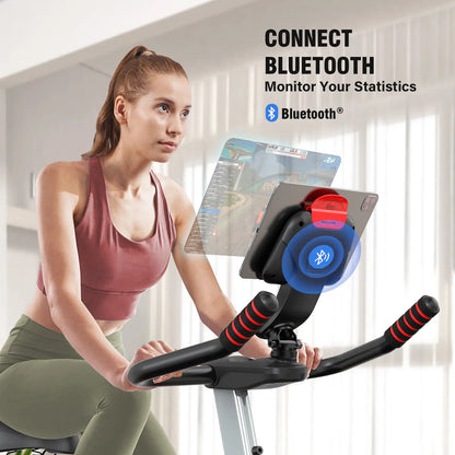 Pooboo Exercise Bike Newest Bluetooth Stationary Fitness Cycle Magnetic Resistance Cycling Indoor Home Workout Comes with Ipad Holder Silent Belt 40 Lbs Flywheel 350 Lbs Weight Capacity Adjustable