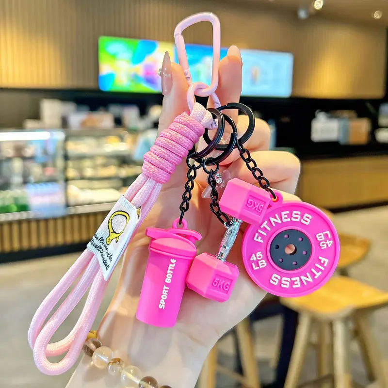 Dumbbell Gym Keychain Silicone Keyring with Metal Handle Fitness Key Chain with Dumbbell Barbell Plate Kettle for Fitness Enthusiasts Men'S Accessories