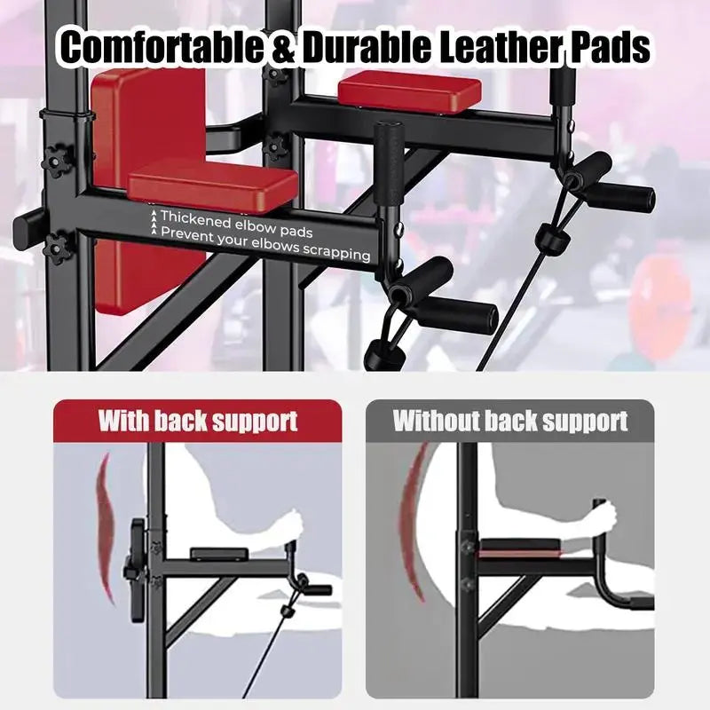 Versatile Home Gym Power Tower - Adjustable Pull-Up and Dip Bar System, Stainless Steel, 5-In-1 Versatility, Space-Efficient Design, Ideal for Calisthenics and Home Fitness - Lat Pulldown Machine