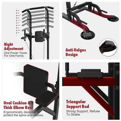 Versatile Home Gym Power Tower - Adjustable Pull-Up and Dip Bar System, Stainless Steel, 5-In-1 Versatility, Space-Efficient Design, Ideal for Calisthenics and Home Fitness - Lat Pulldown Machine