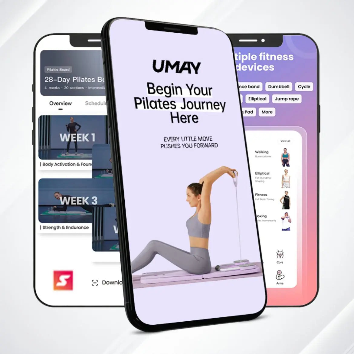 UMAY Pilates Board with Yoga Socks - Pilates Equipment Set, Multifunctional Foldable Home Pilates Board, 5-In-1 Pilates Skateboard
