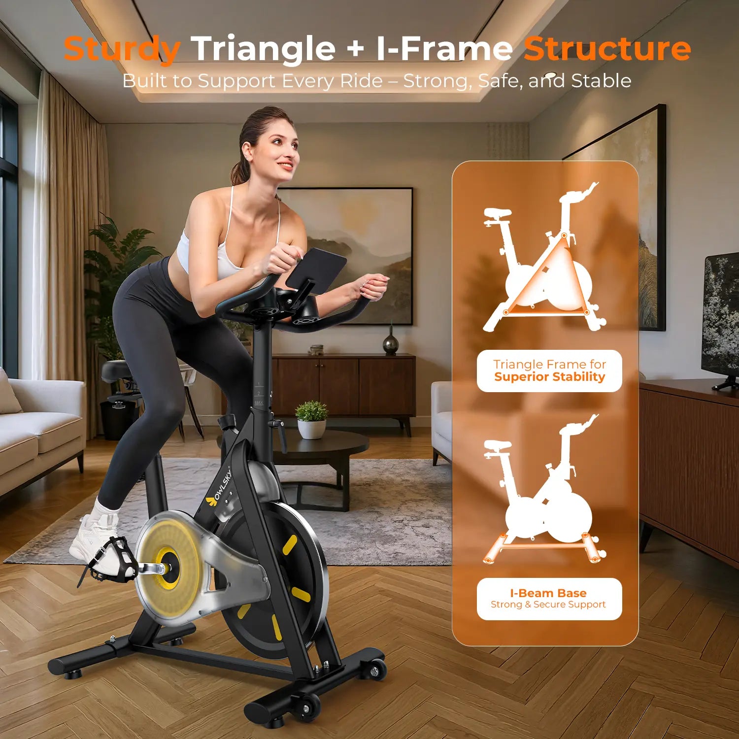 OWLSKY Magnetic Exercise Bike with Bluetooth | Smart Fitness Cycle Compatible with Zwift & Kinomap, 300LBS Capacity, Quiet Stationary Bike for Home Gym