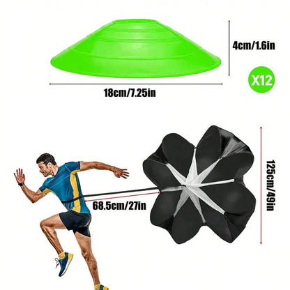 Pro Speed & Agility Training Set - Elevate Your Game with 12-Rung Adjustable Ladder, Disc Cones, Steel Stakes, and Resistance Parachute