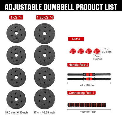 Summer Vibes 22 Lbs Adjustable Weights Dumbbells Set, Free Weights with Connector, Convertible Dumbbell Barbell Push-Up Stand Set, 3 in 1 Home Gym Fitness Weight Set for Men and Women