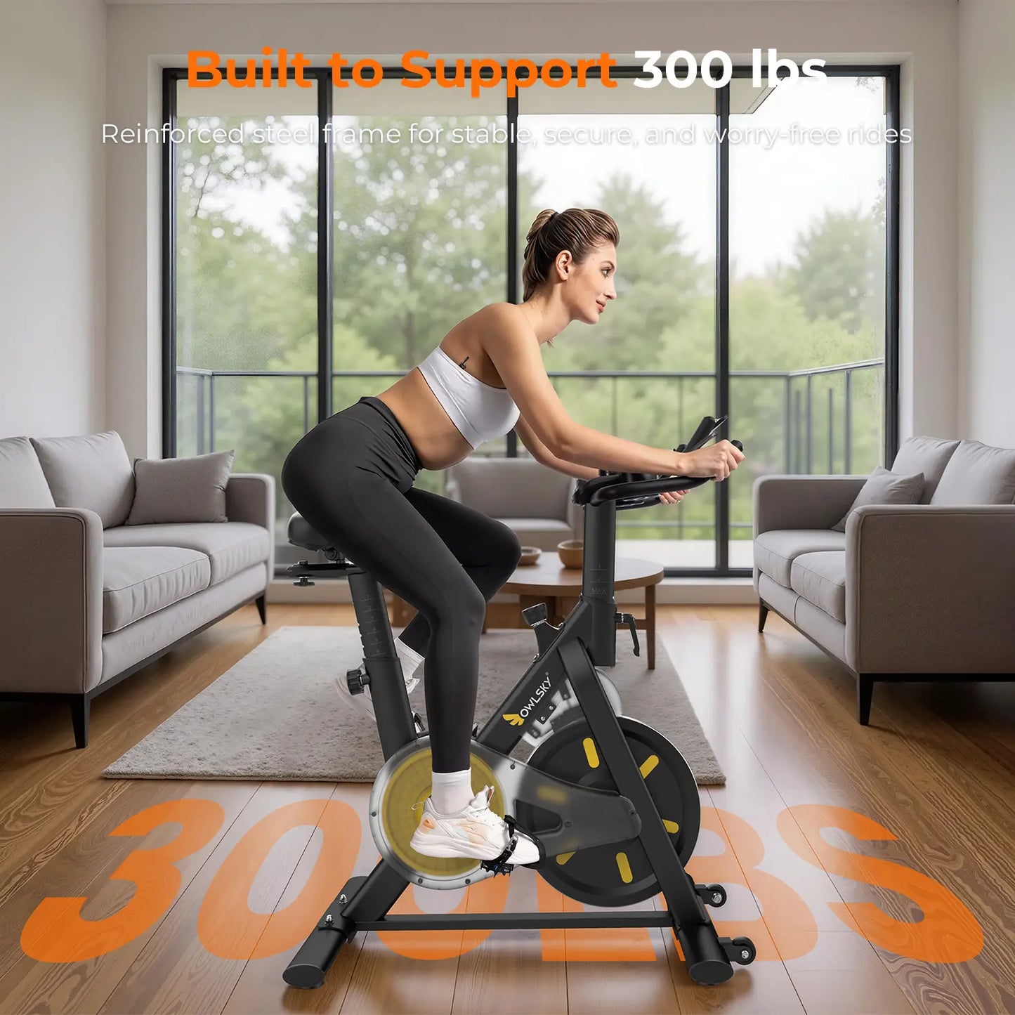 OWLSKY Magnetic Exercise Bike with Bluetooth | Smart Fitness Cycle Compatible with Zwift & Kinomap, 300LBS Capacity, Quiet Stationary Bike for Home Gym