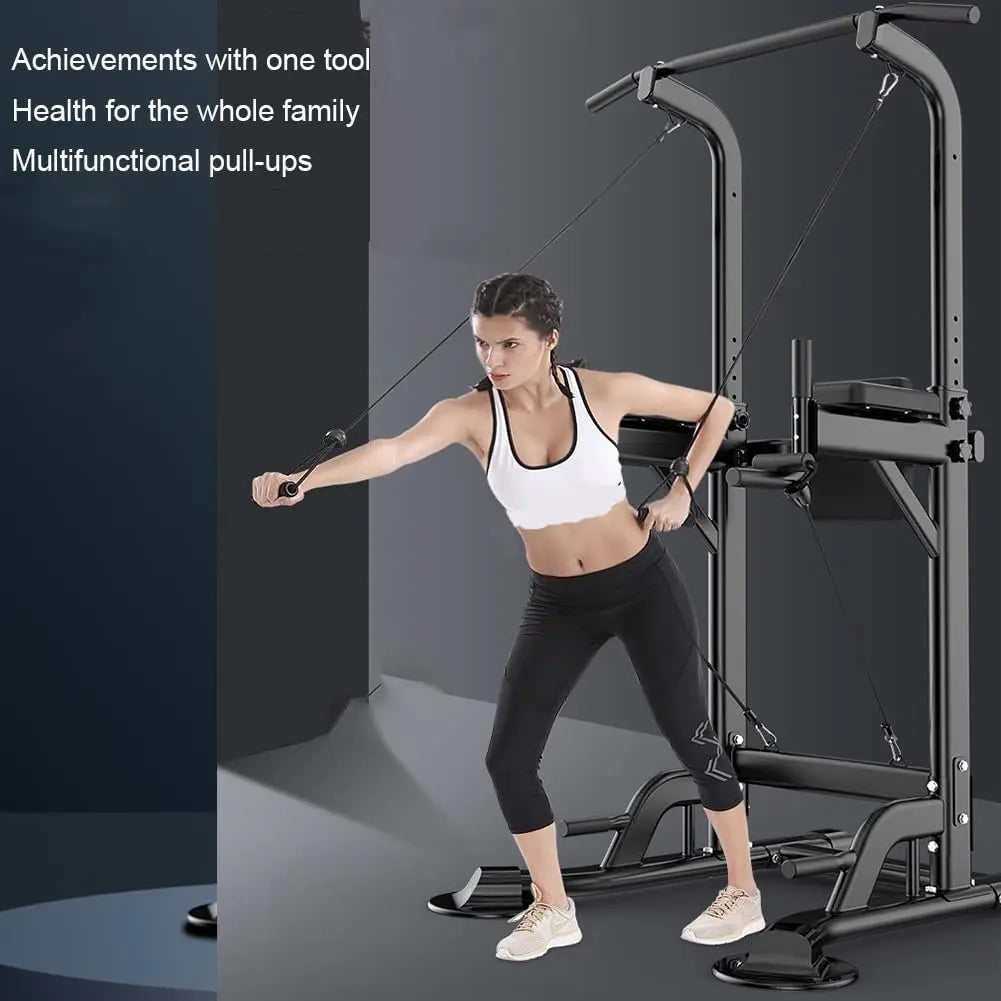 Versatile Home Gym Power Tower - Adjustable Pull-Up and Dip Bar System, Stainless Steel, 5-In-1 Versatility, Space-Efficient Design, Ideal for Calisthenics and Home Fitness - Lat Pulldown Machine