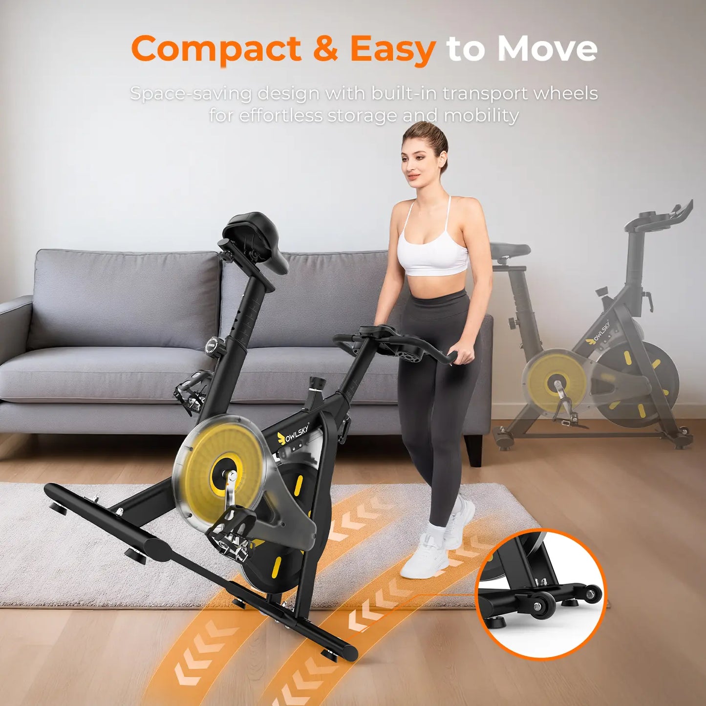 OWLSKY Magnetic Exercise Bike with Bluetooth | Smart Fitness Cycle Compatible with Zwift & Kinomap, 300LBS Capacity, Quiet Stationary Bike for Home Gym