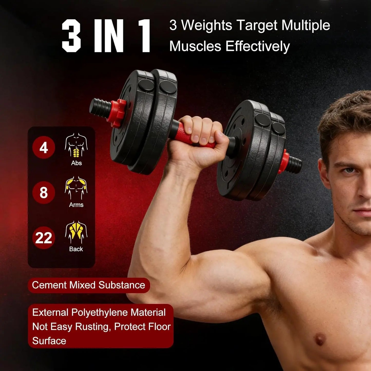 Summer Vibes 22 Lbs Adjustable Weights Dumbbells Set, Free Weights with Connector, Convertible Dumbbell Barbell Push-Up Stand Set, 3 in 1 Home Gym Fitness Weight Set for Men and Women