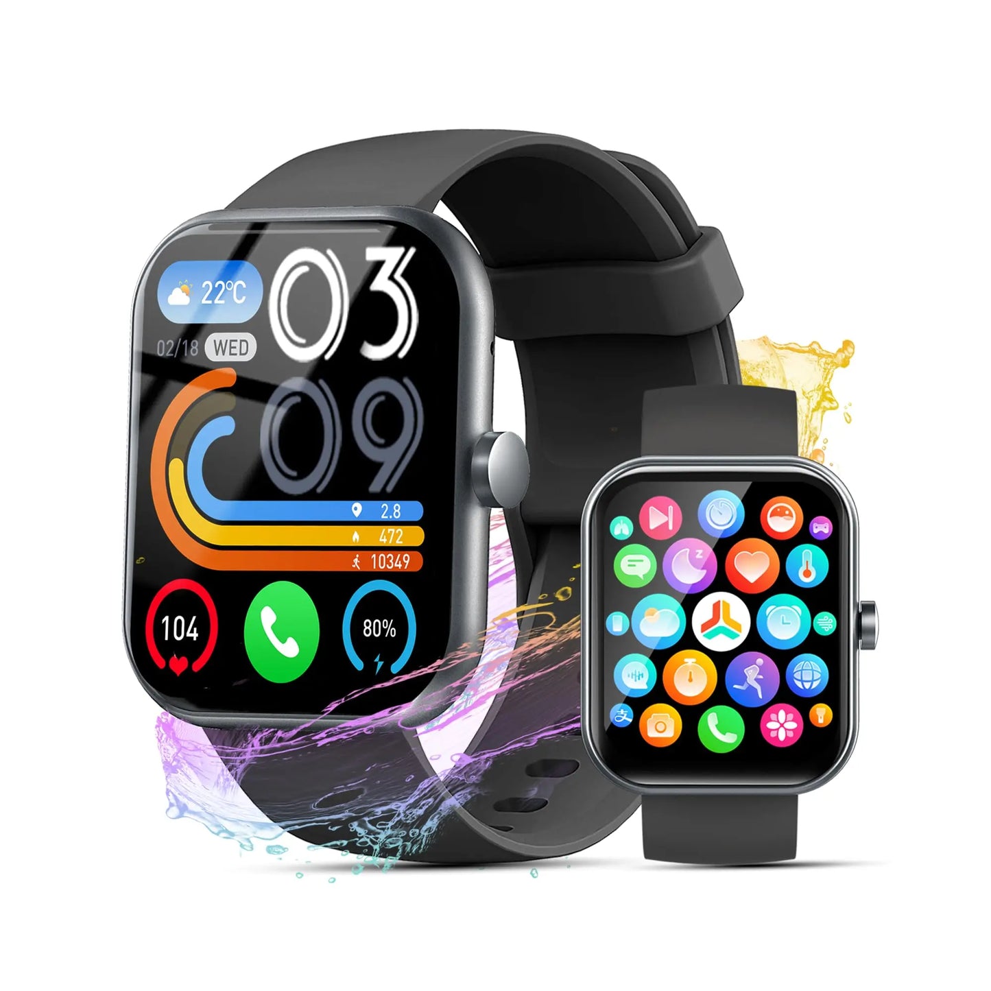 Smart Watch for Men Women(Answer/Make Calls), 2026 New 1.96" HD Smartwatch, Fitness Tracker with 110+ Sport Modes, IP68 Waterproof Pedometer, Heart Rate/Sleep/Step Monitor for Android Ios, Black