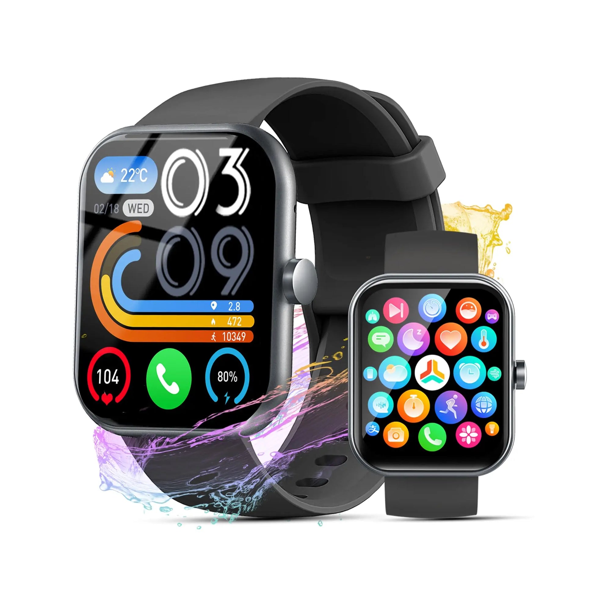 Smart Watch for Men Women(Answer/Make Calls), 2026 New 1.96" HD Smartwatch, Fitness Tracker with 110+ Sport Modes, IP68 Waterproof Pedometer, Heart Rate/Sleep/Step Monitor for Android Ios, Black